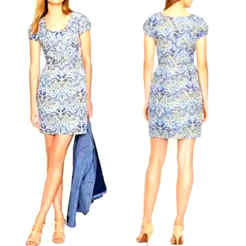 J. Crew Cotton Silk Blend Cap Sleeves Sheath Mini Dress Size 4 Peacock Paisley - Picture 2 of 14